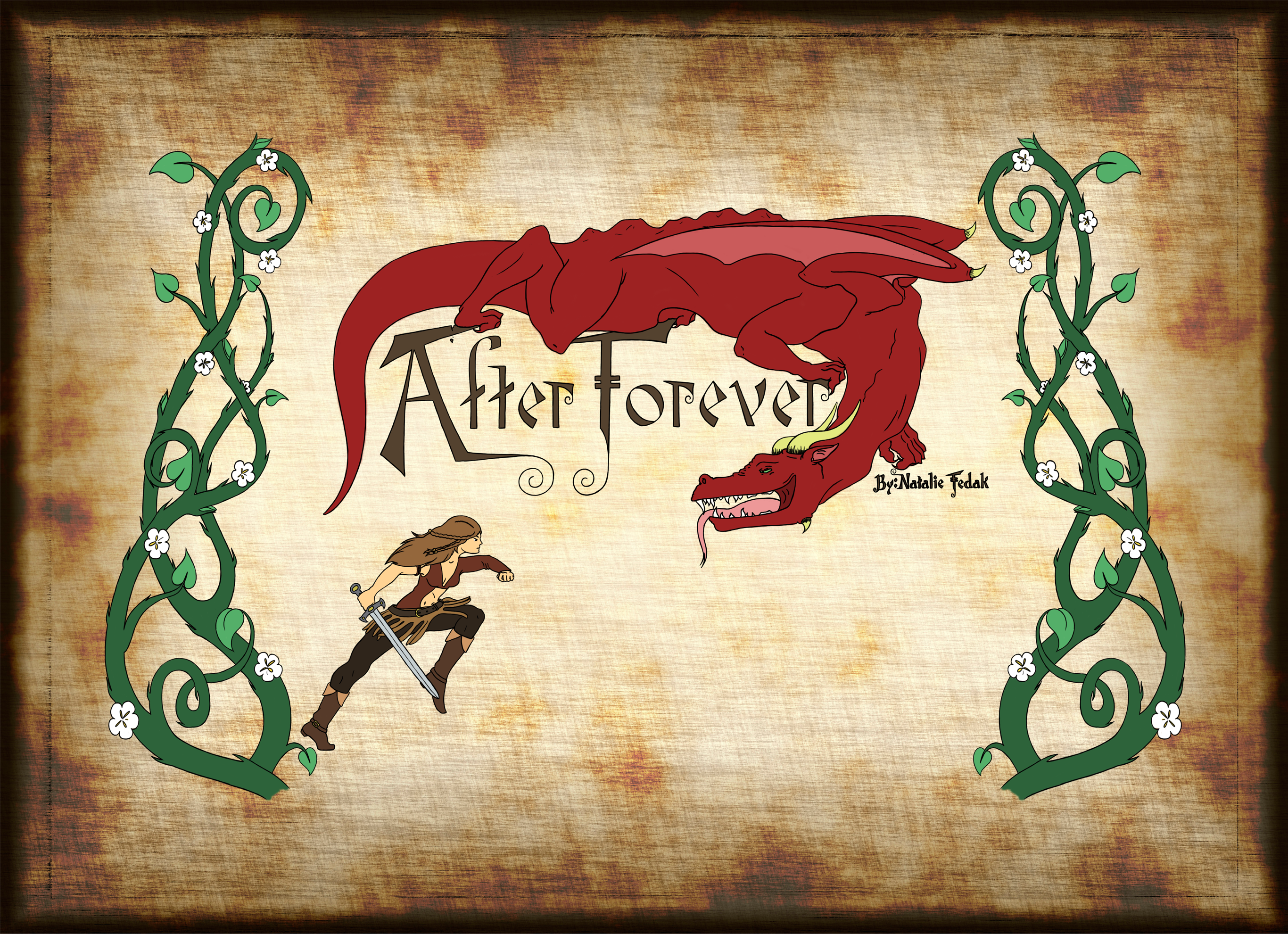 Girl charging torward dragon illustrated title screen .
